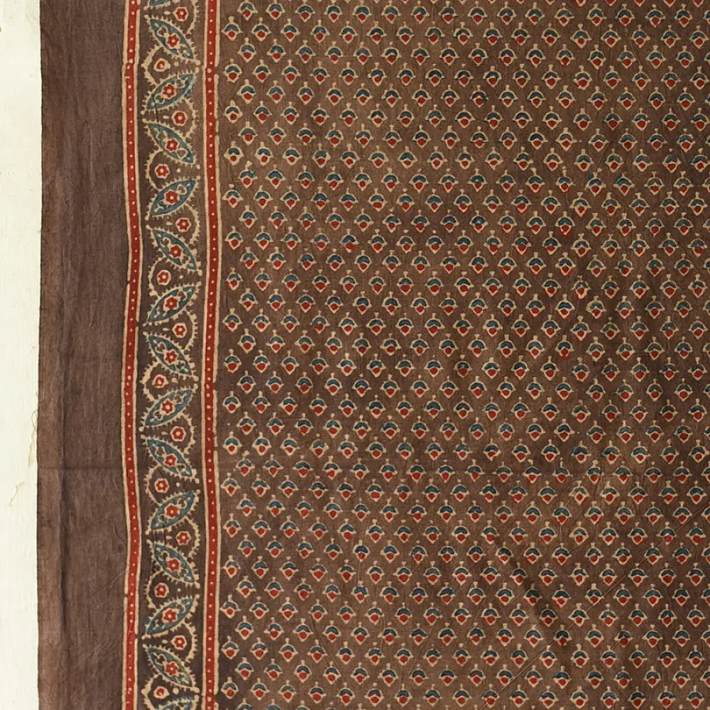 Ajrakh printed cotton dupatta with intricate hand carved block patterns
