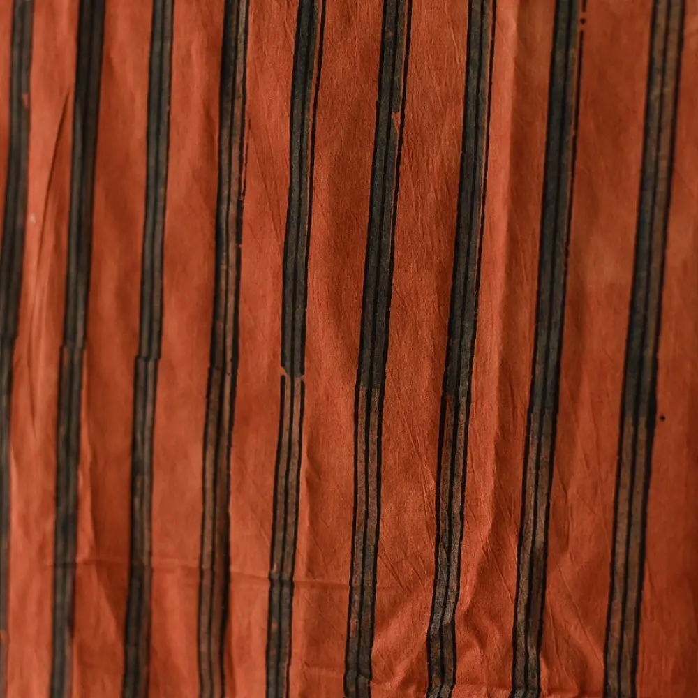 Linear Patterned Orange and Black Pure Cotton Ajrakh Printed Dupatta