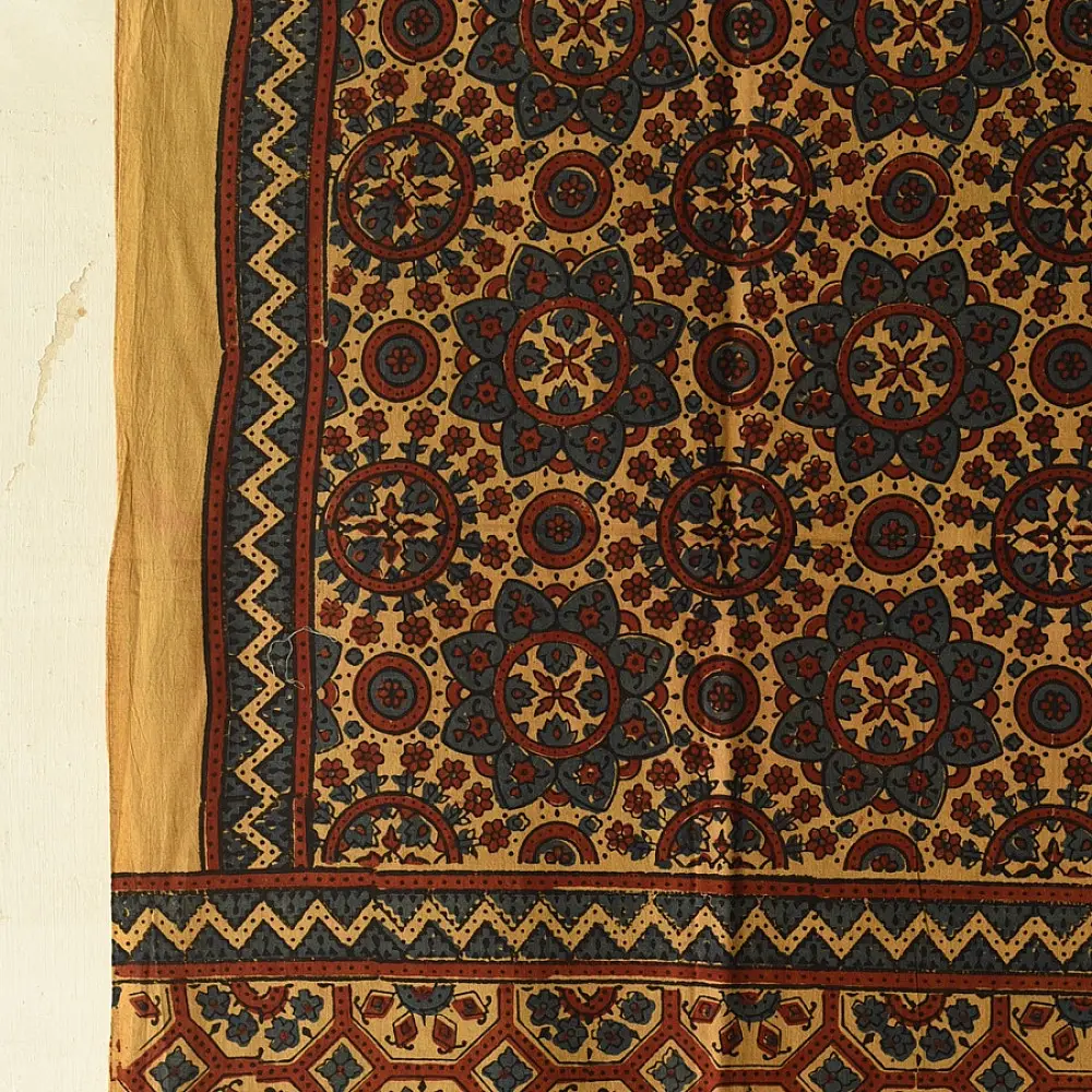 Ajrakh hand printed pure cotton dupatta with detailed floral geometry