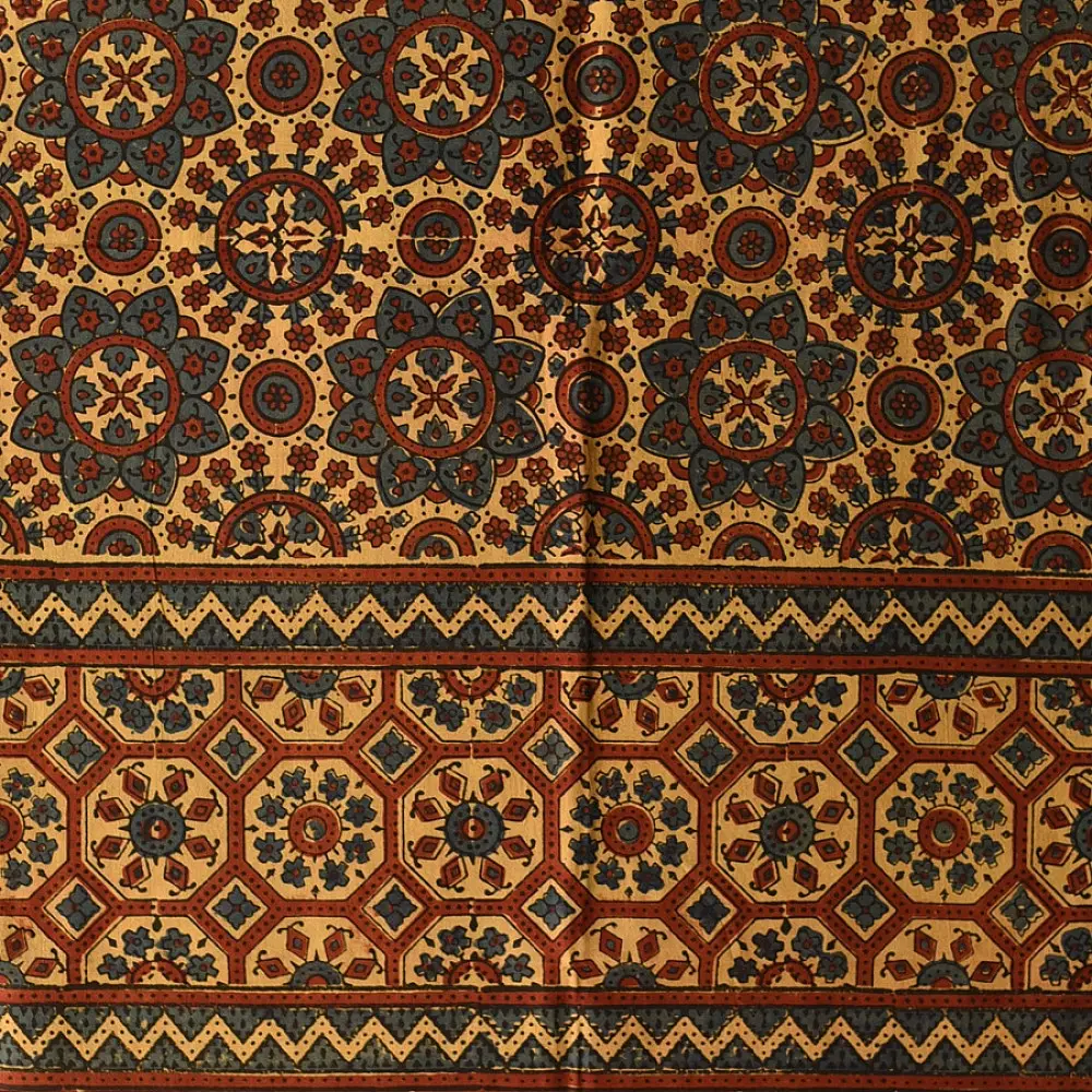 Ajrakh hand printed pure cotton dupatta with detailed floral geometry