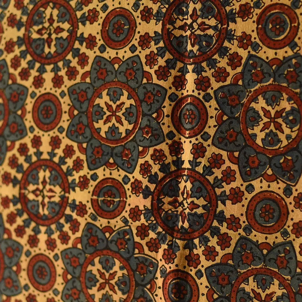 Ajrakh hand printed pure cotton dupatta with detailed floral geometry