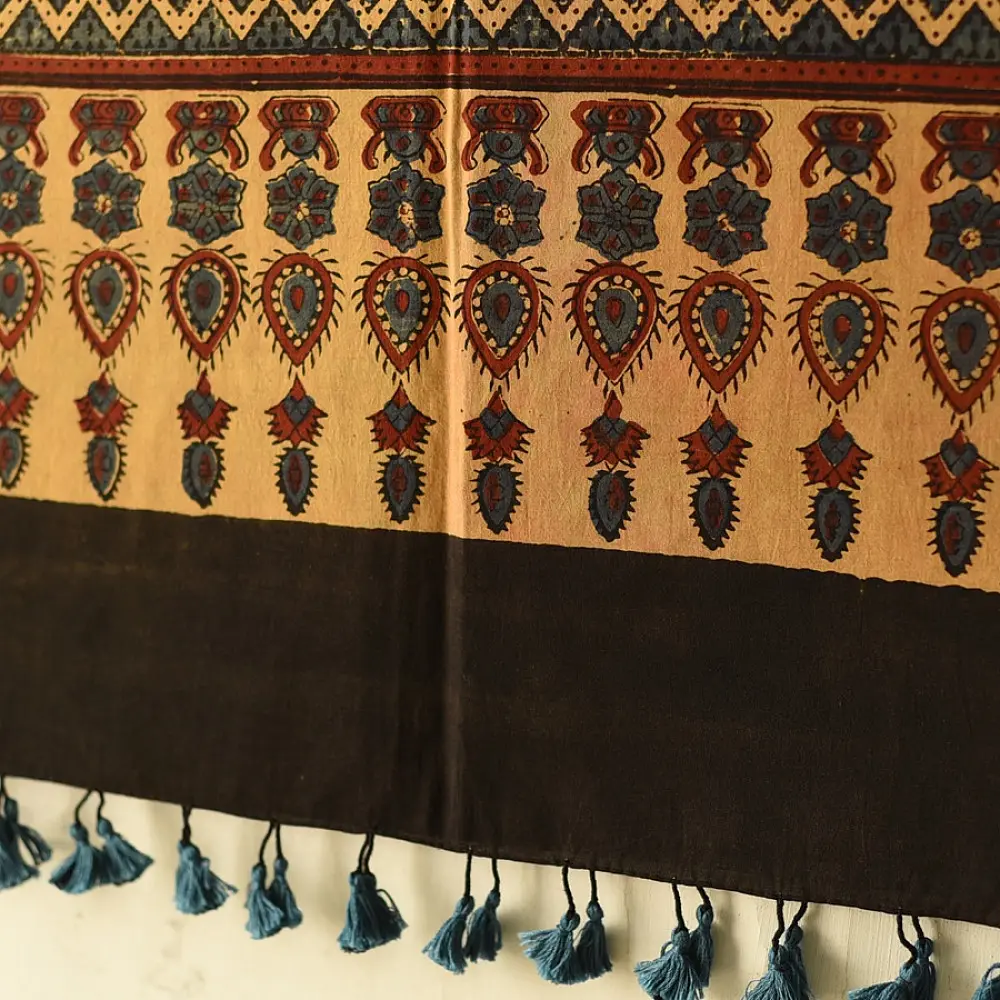 Ajrakh hand printed pure cotton dupatta with detailed floral geometry