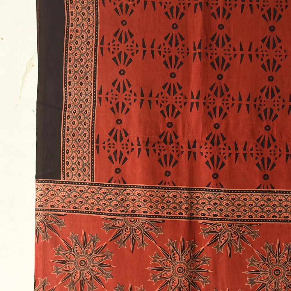 Bright Orange Ajrakh Block Printed Pure Cotton Dupatta 