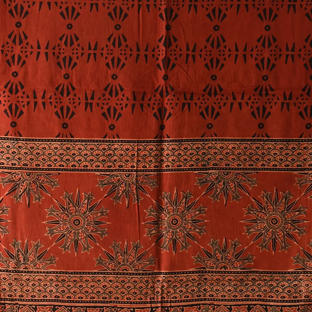 Bright Orange Ajrakh Block Printed Pure Cotton Dupatta 
