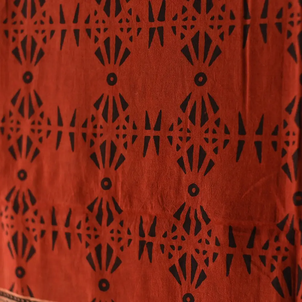 Bright Orange Ajrakh Block Printed Pure Cotton Dupatta 