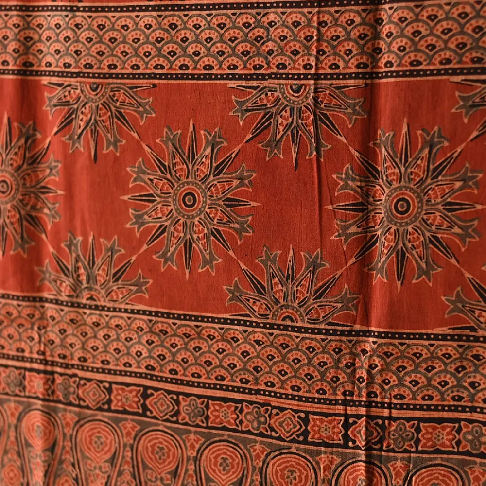 Bright Orange Ajrakh Block Printed Pure Cotton Dupatta 