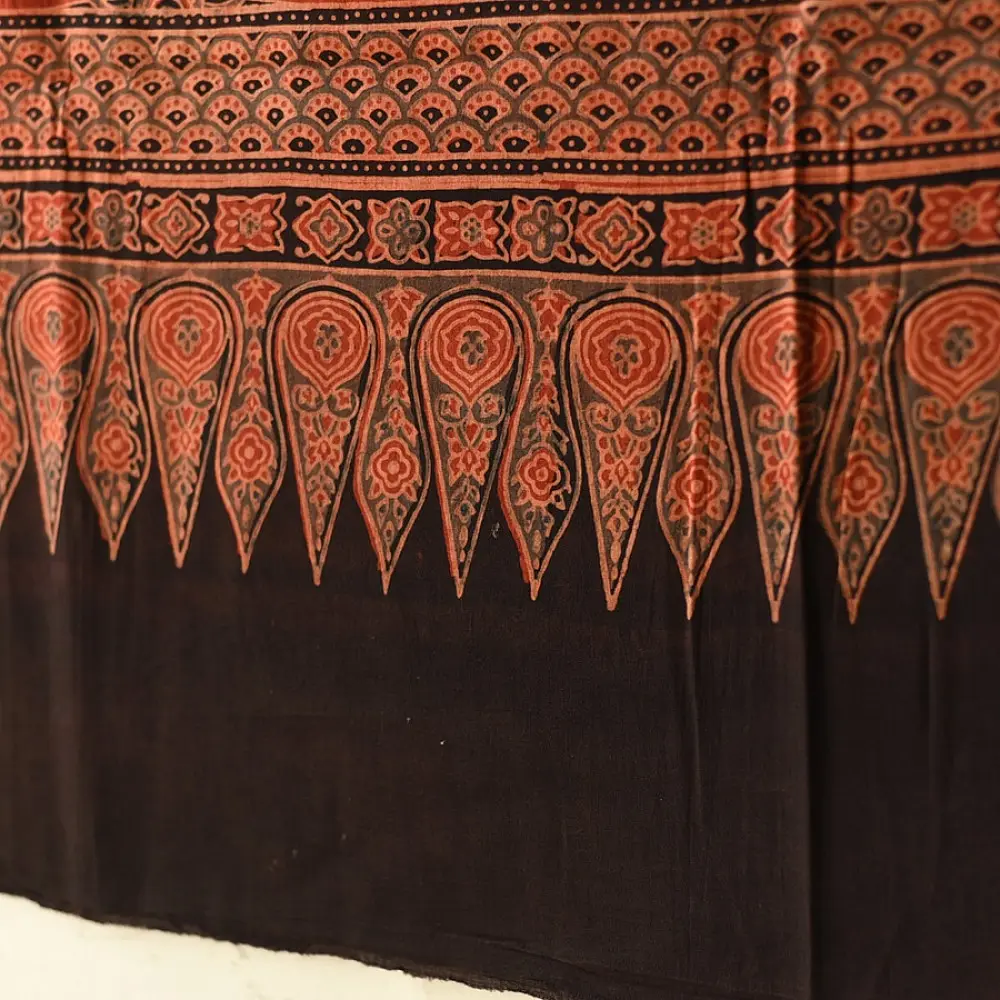 Bright Orange Ajrakh Block Printed Pure Cotton Dupatta 