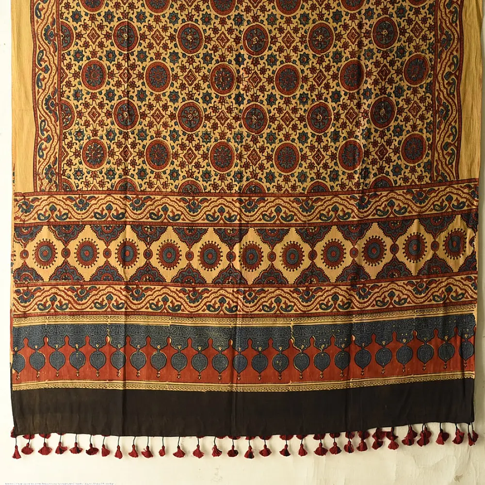 Shop Yellow Pure Cotton Dupatta Ajrakh Block Printed 
