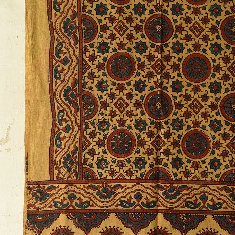 Shop Yellow Pure Cotton Dupatta Ajrakh Block Printed 