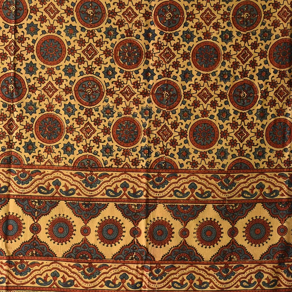 Shop Yellow Pure Cotton Dupatta Ajrakh Block Printed 
