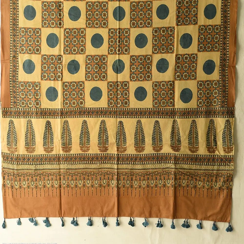 Shop Polka Dot and Geometrical Motif Ajrakh Block Printed Pure Cotton Dupatta 