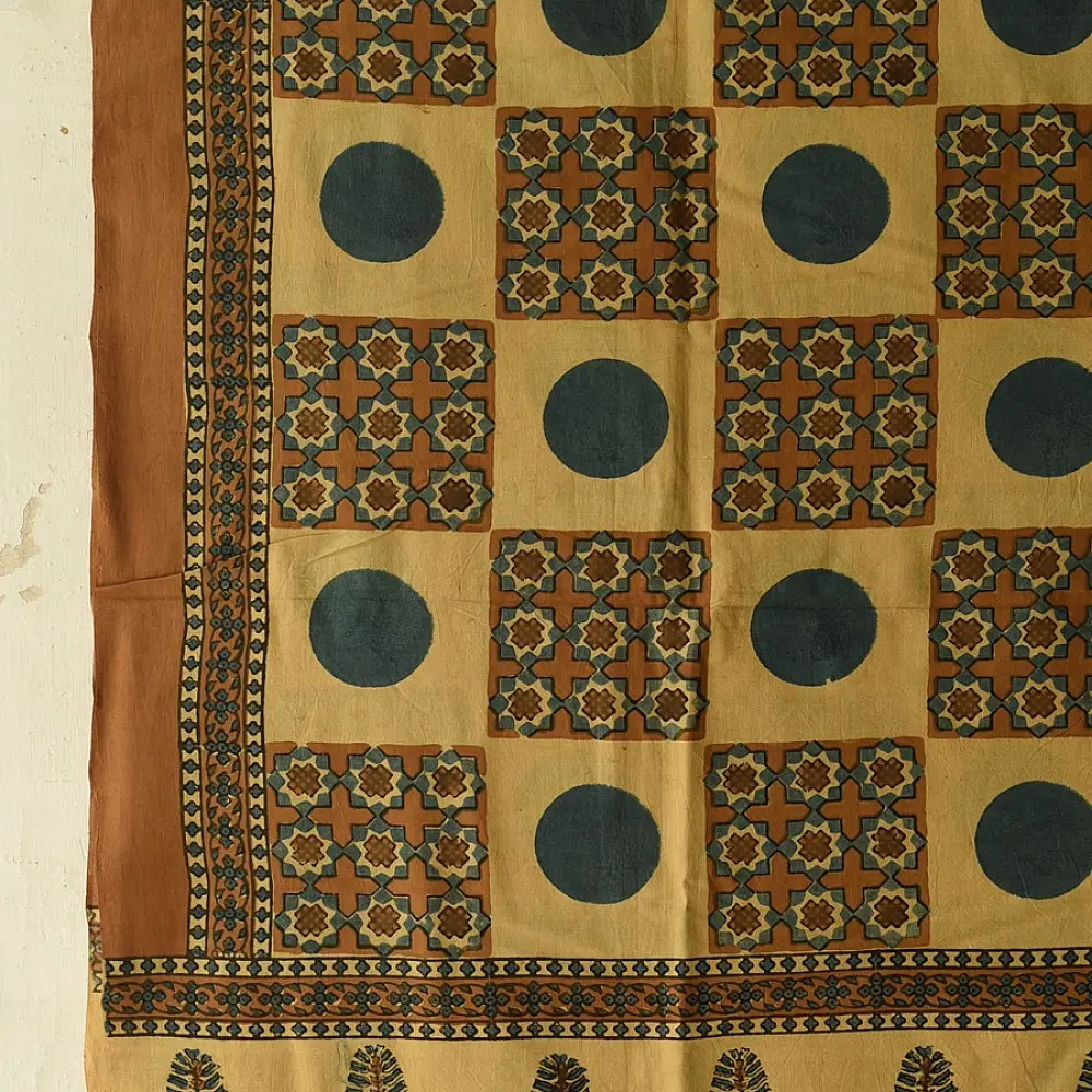 Shop Polka Dot and Geometrical Motif Ajrakh Block Printed Pure Cotton Dupatta 