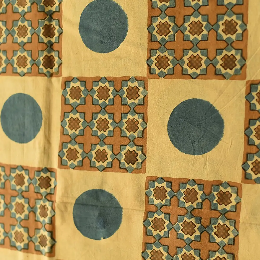 Shop Polka Dot and Geometrical Motif Ajrakh Block Printed Pure Cotton Dupatta 