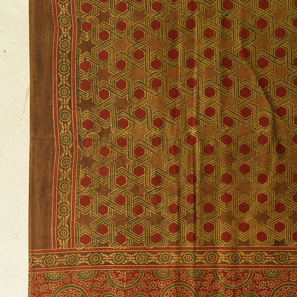 Shop Bright Orange Ajrakh Block Printed Pure Cotton Dupatta 
