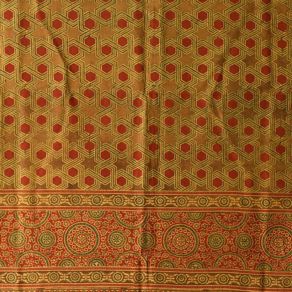 Shop Bright Orange Ajrakh Block Printed Pure Cotton Dupatta 