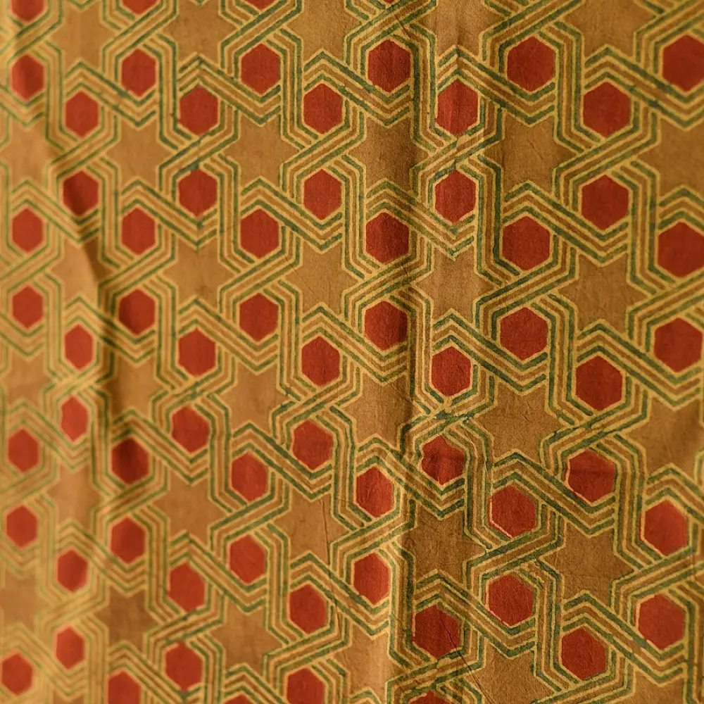 Shop Bright Orange Ajrakh Block Printed Pure Cotton Dupatta 