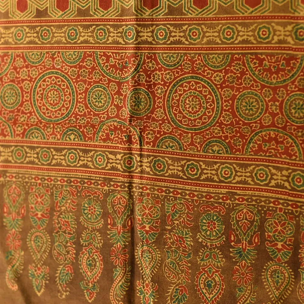 Shop Bright Orange Ajrakh Block Printed Pure Cotton Dupatta 