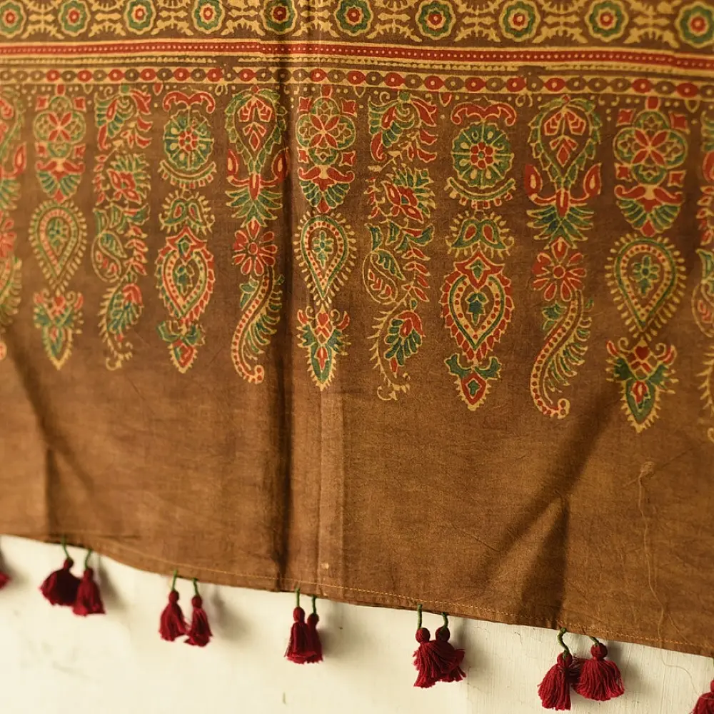 Shop Bright Orange Ajrakh Block Printed Pure Cotton Dupatta 
