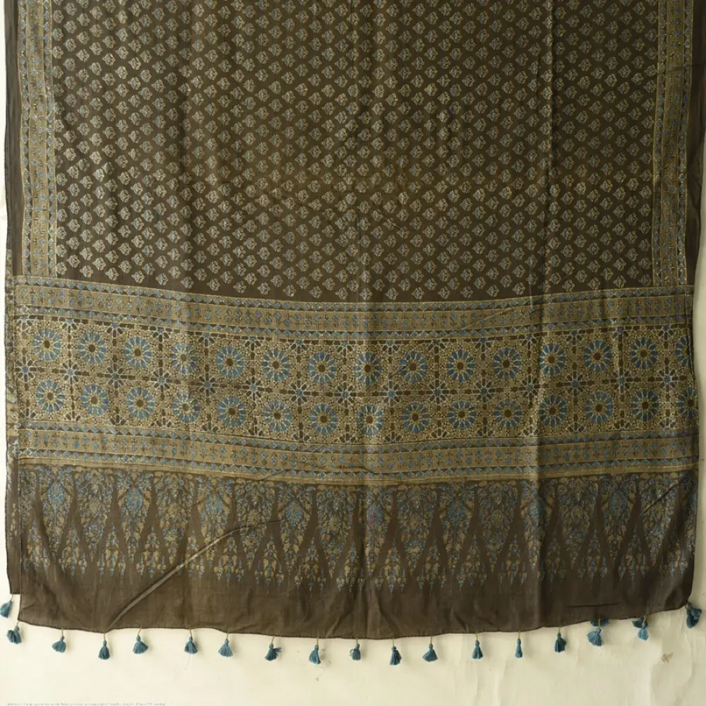 Shop Dual Toned Pure Cotton Ajrakh Block Printed Dupatta