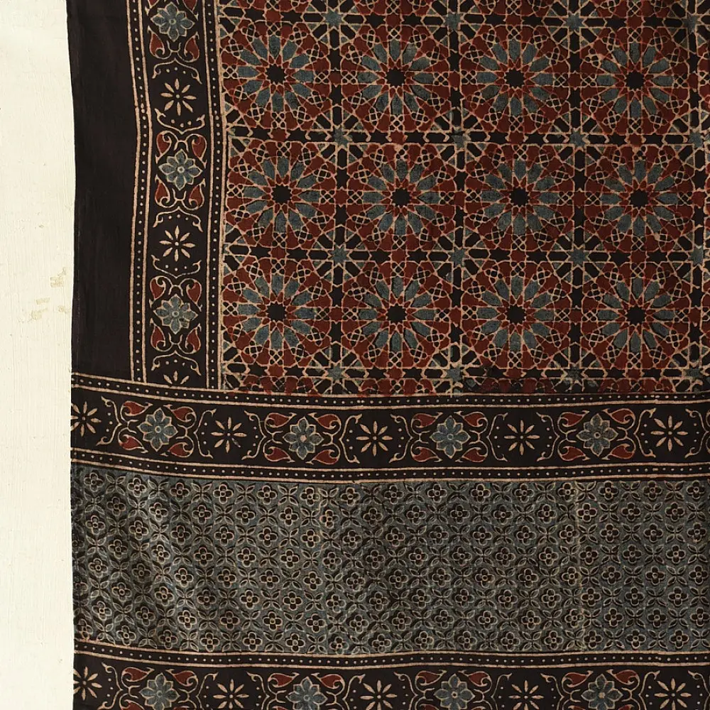 Premium Ajrakh block printed pure cotton dupatta with intricate detailing
