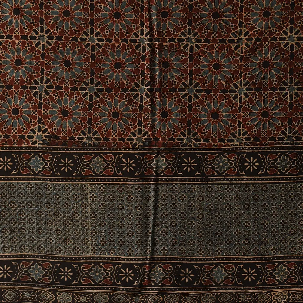 Premium Ajrakh block printed pure cotton dupatta with intricate detailing