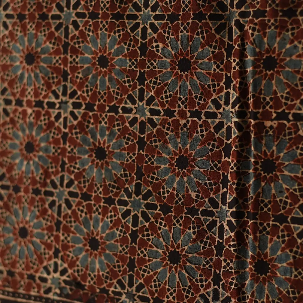 Premium Ajrakh block printed pure cotton dupatta with intricate detailing
