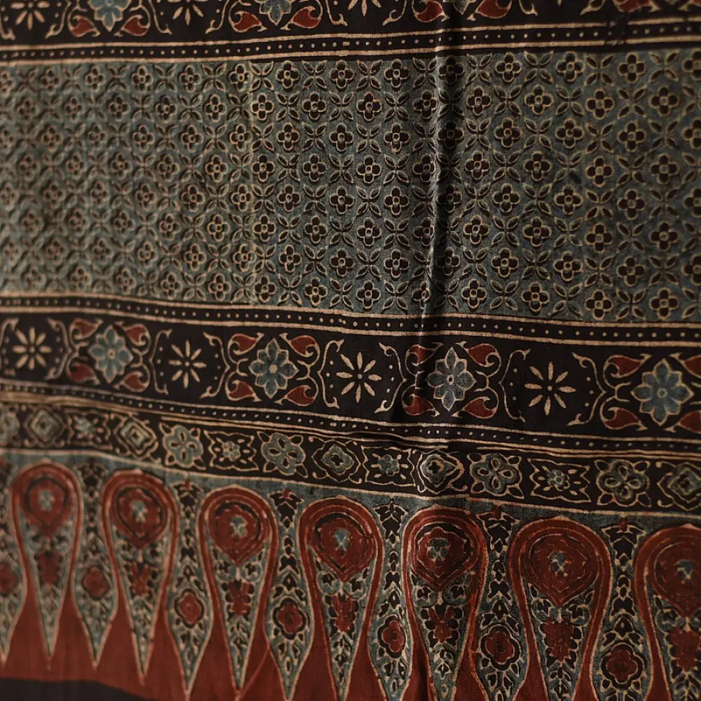 Premium Ajrakh block printed pure cotton dupatta with intricate detailing