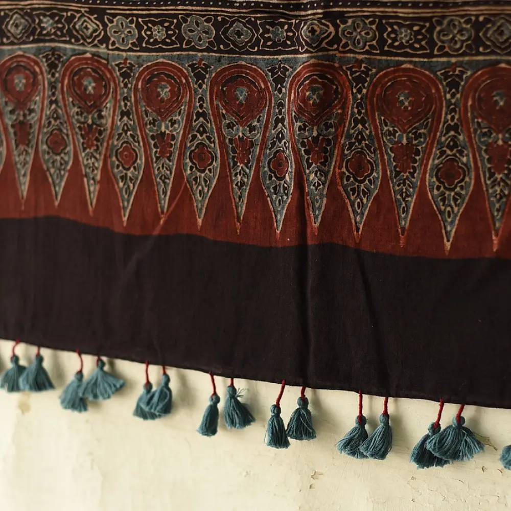 Premium Ajrakh block printed pure cotton dupatta with intricate detailing