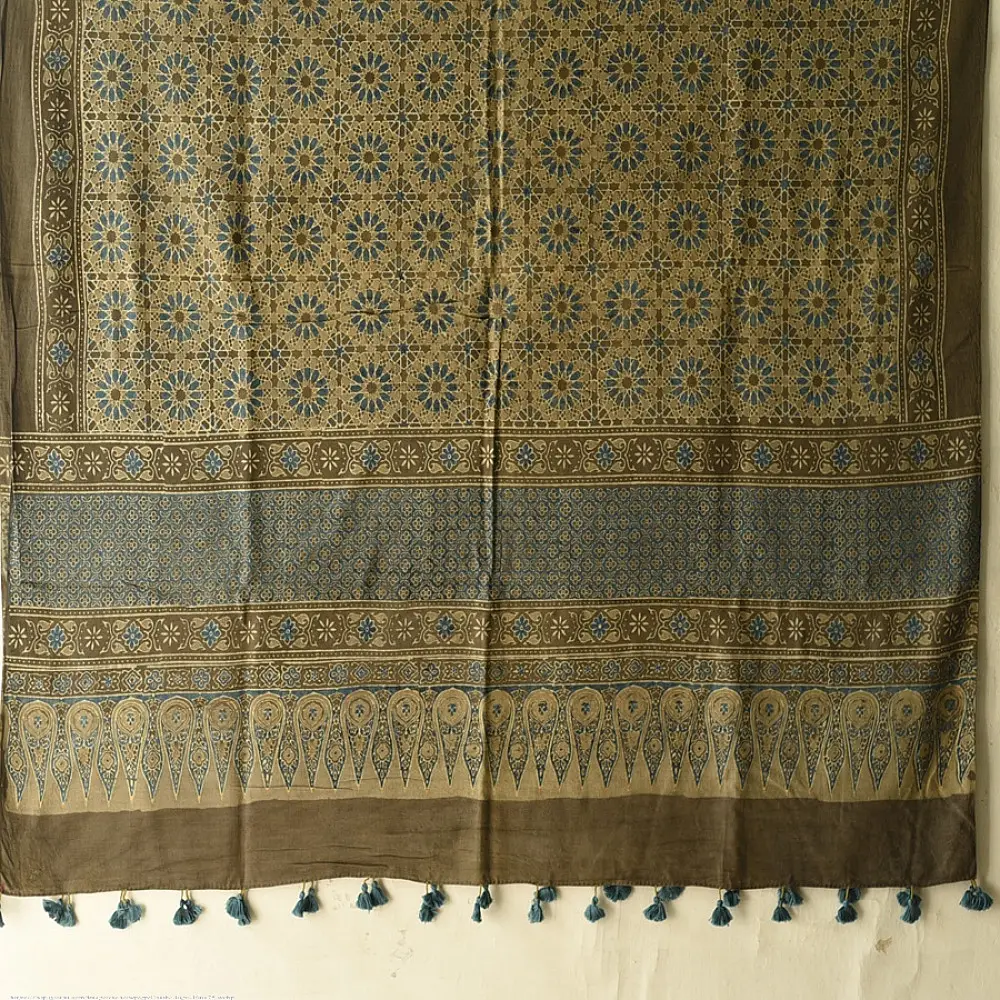 Pure Cotton  Ajrakh Block Printed Dupatta with Tassels 