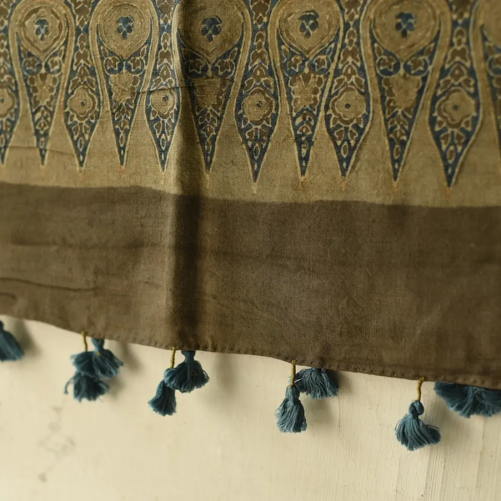 Pure Cotton  Ajrakh Block Printed Dupatta with Tassels 