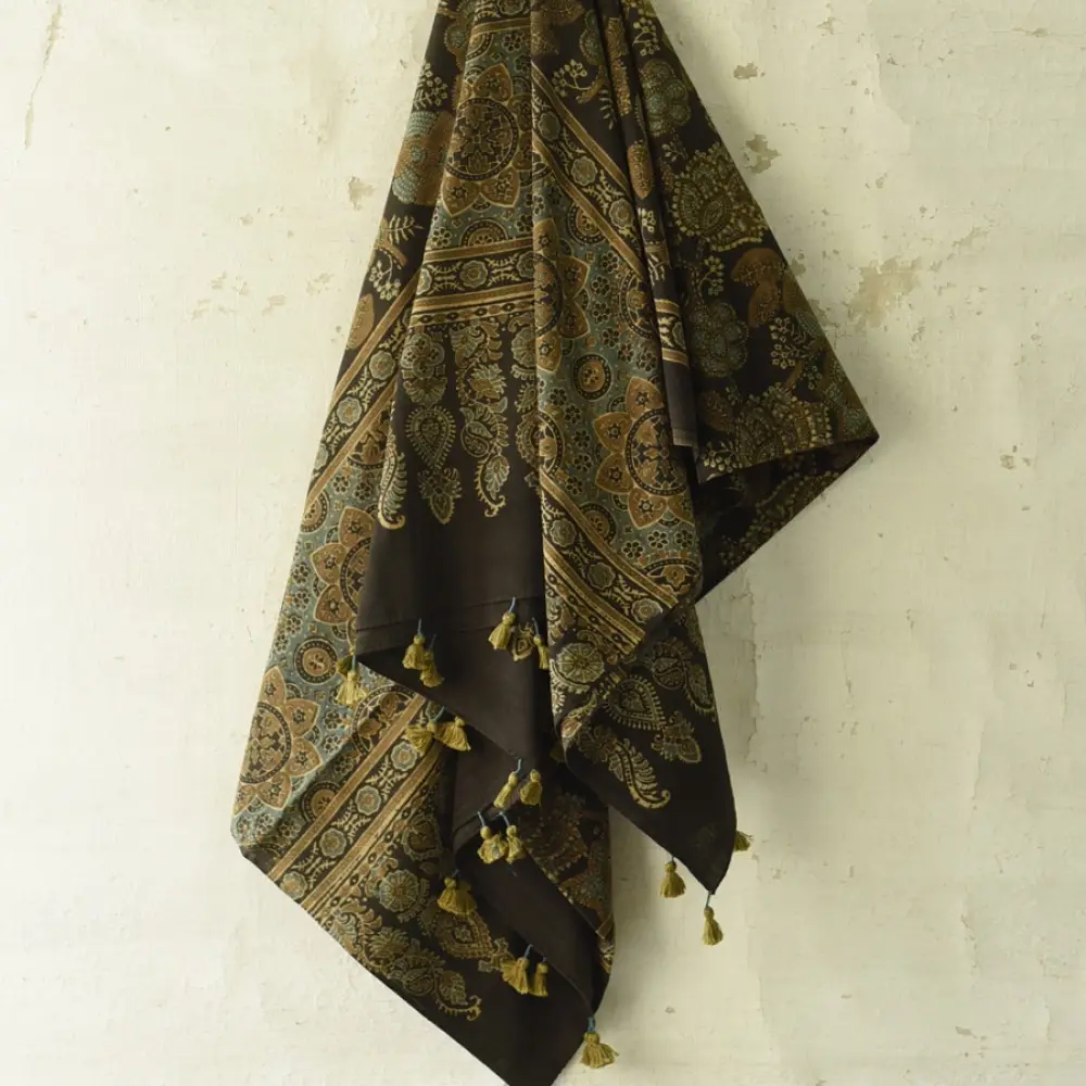 Ajrakh Floral Block Printed Dupatta 