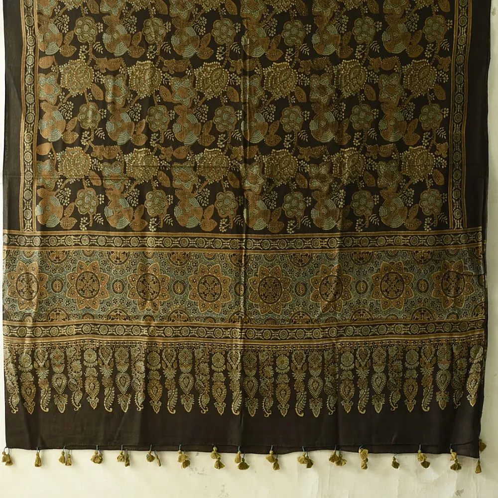 Ajrakh Floral Block Printed Dupatta 