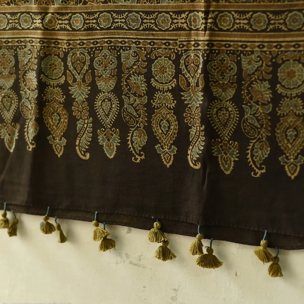 Ajrakh Floral Block Printed Dupatta 