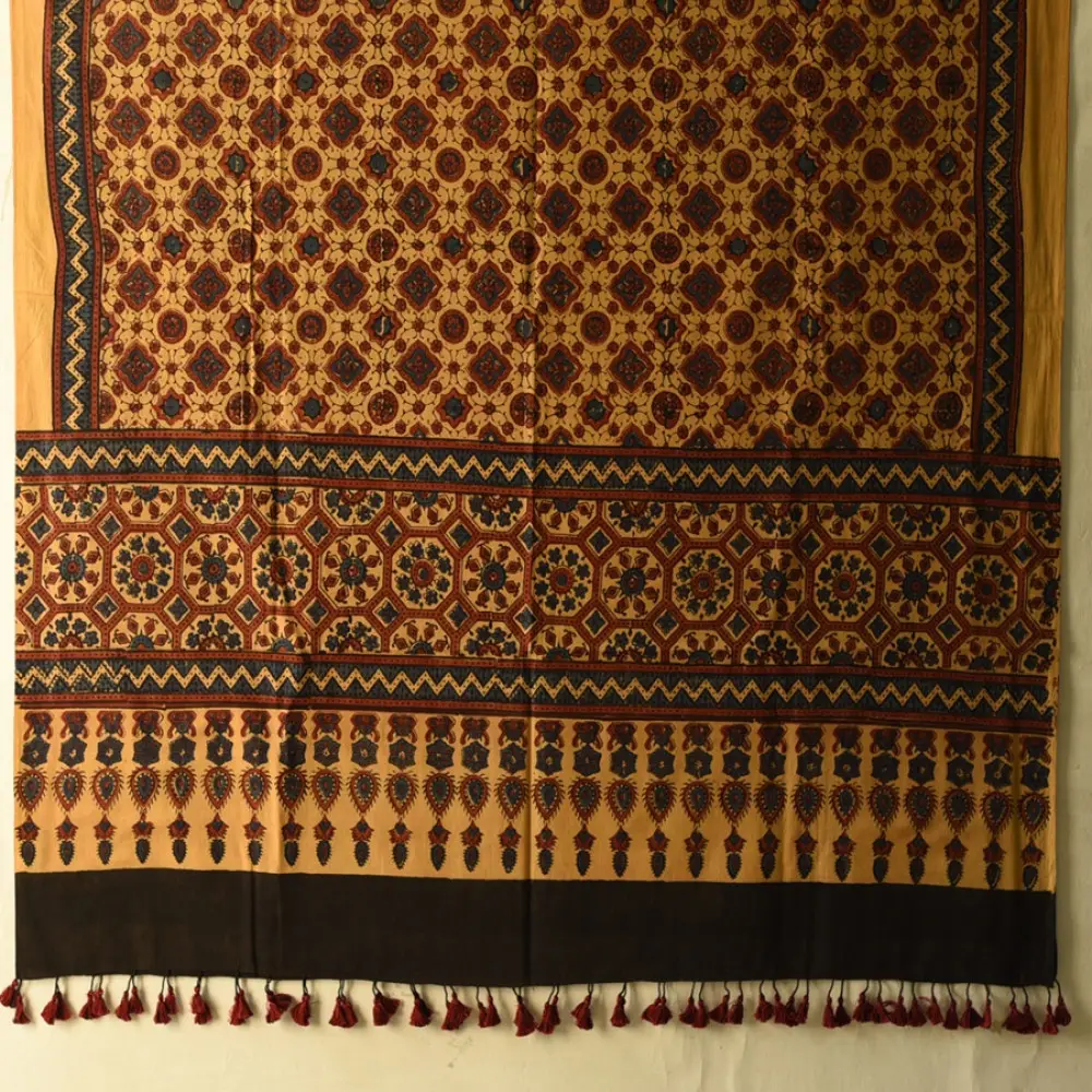 Shop for Yellow Ajrakh Block Printed Cotton Dupatta