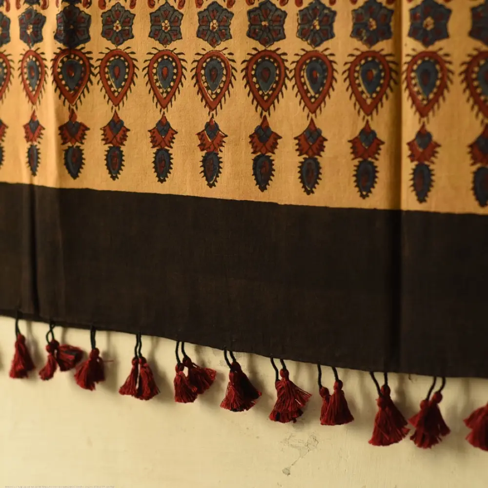 Shop for Yellow Ajrakh Block Printed Cotton Dupatta