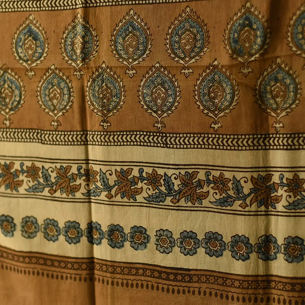 Shop Orage and Yellow Pure Cotton Ajrakh Block Printed Dupatta