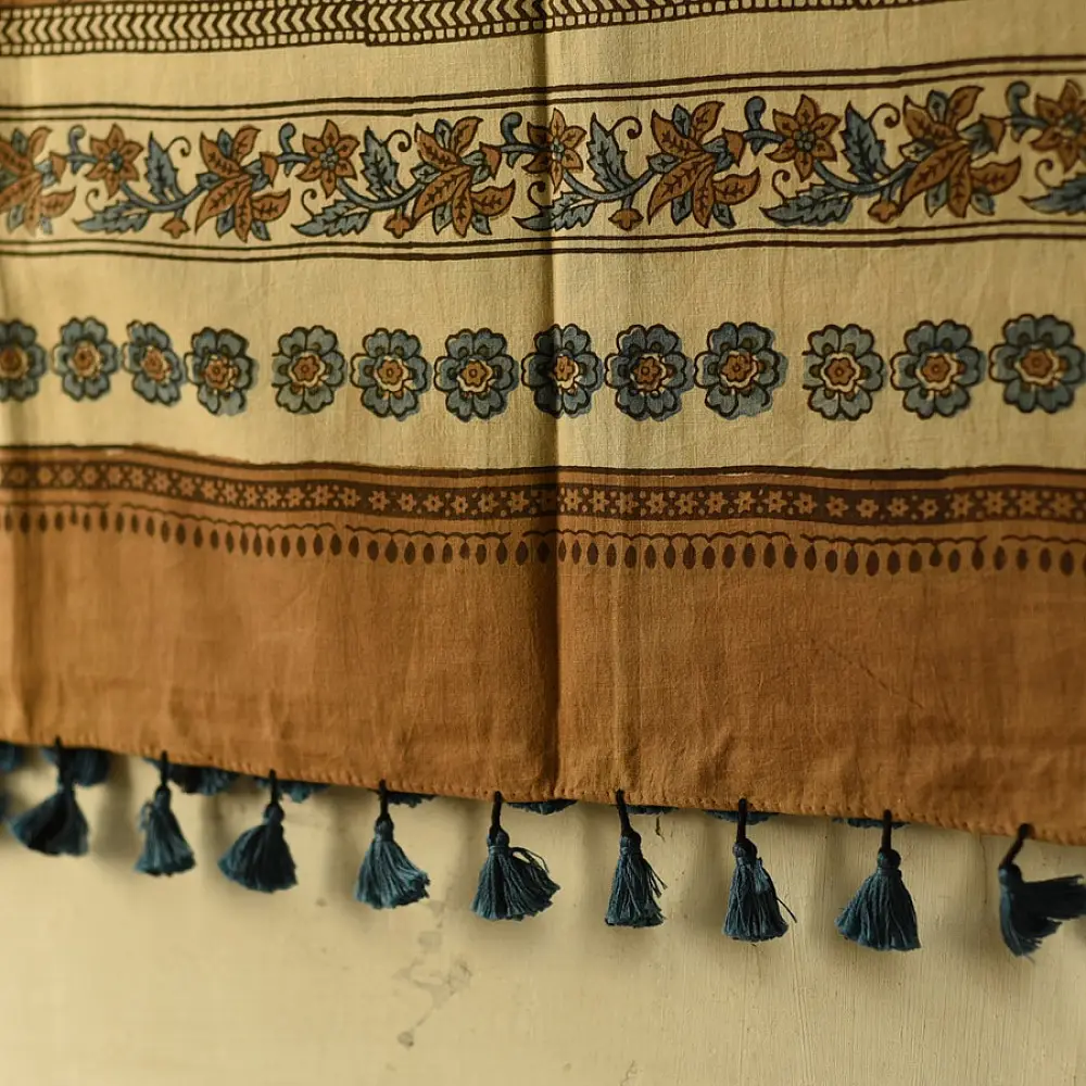Shop Orage and Yellow Pure Cotton Ajrakh Block Printed Dupatta