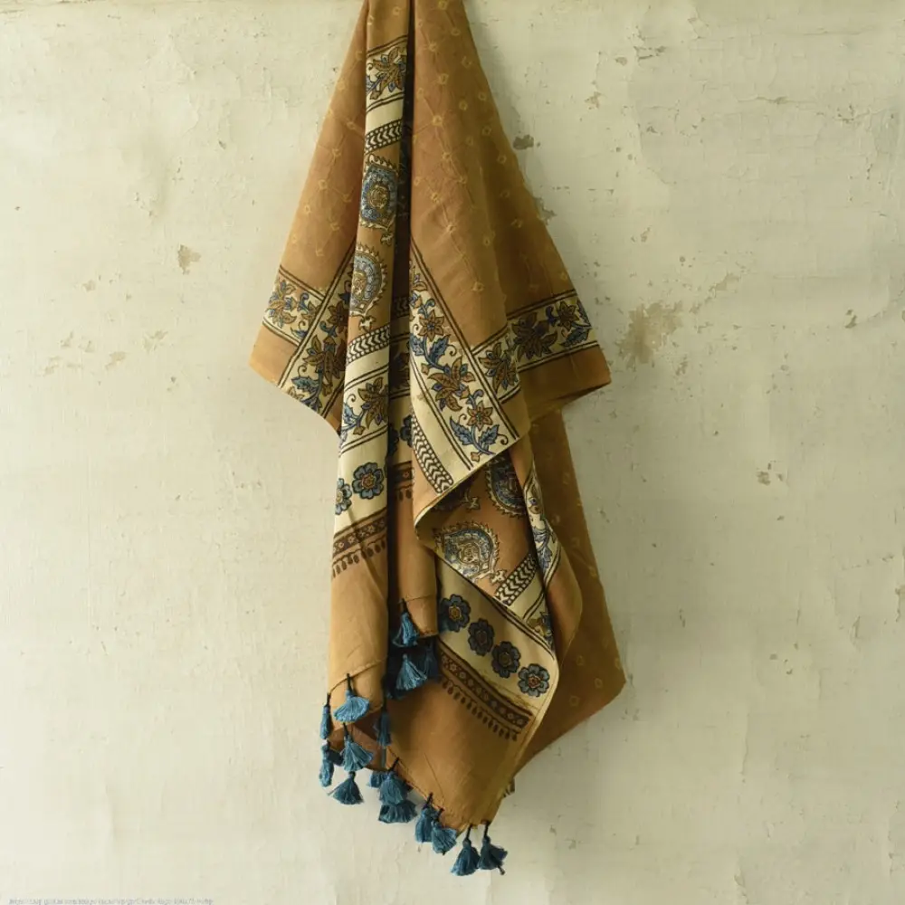 Shop Orage and Yellow Pure Cotton Ajrakh Block Printed Dupatta