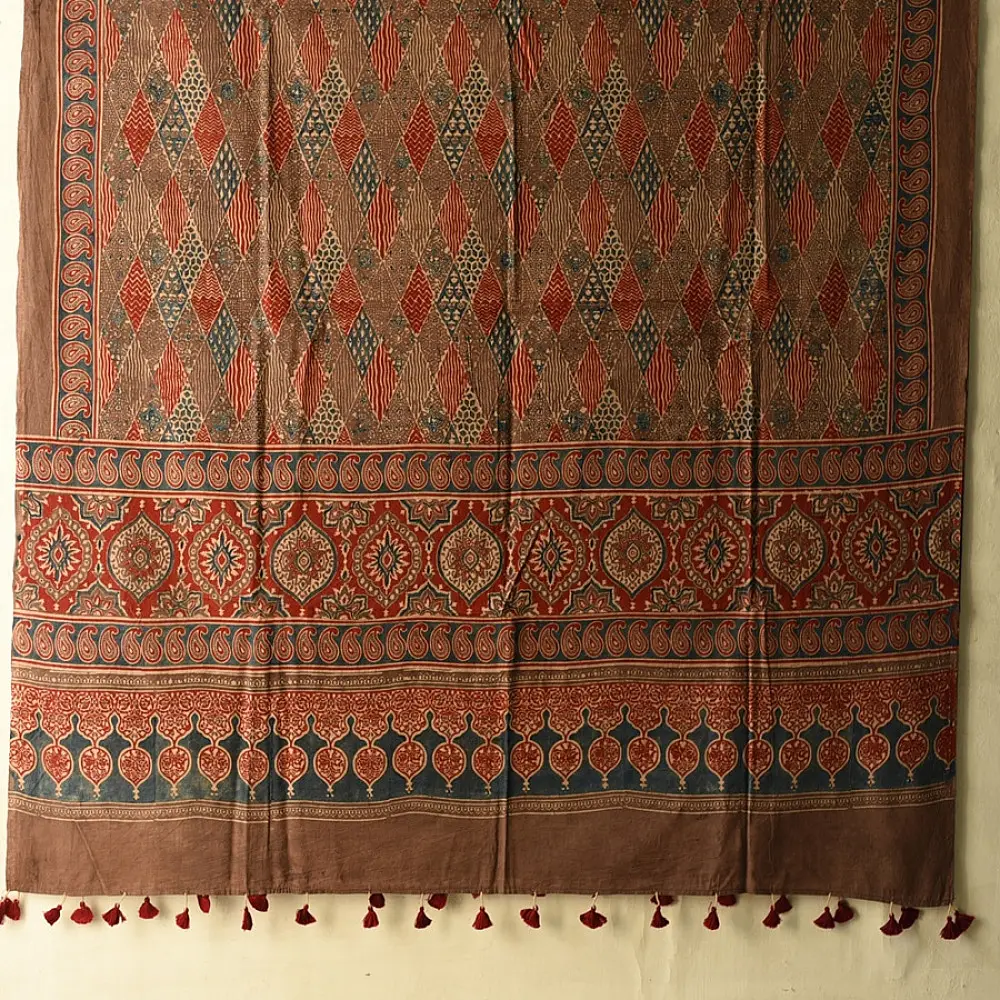 Authentic Ajrakh Cotton Dupatta Artisan Craft Detail
