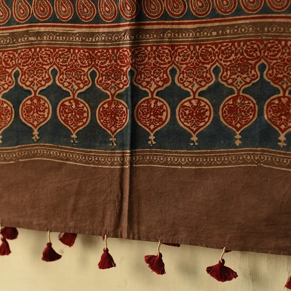 Authentic Ajrakh Cotton Dupatta Artisan Craft Detail