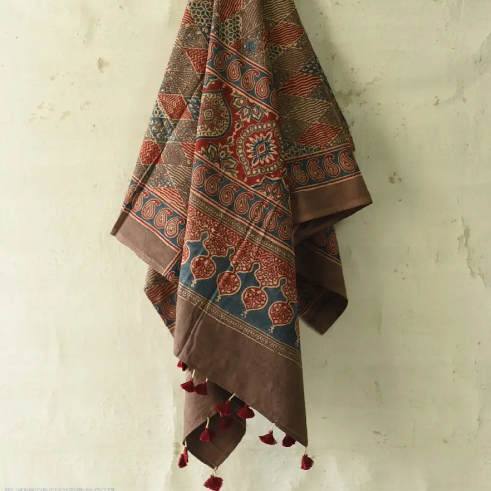 Authentic Ajrakh Cotton Dupatta Artisan Craft Detail