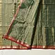 sage green handloom maheshwari tissue silk cotton saree with broad golden zari panels and red borders for women