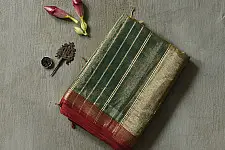 Joon . जून ☽ Handloom Maheshwari Cotton by Tissue Saree - Green