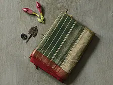 Joon . जून ☽ Handloom Maheshwari Cotton by Tissue Saree - Green