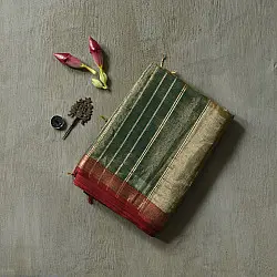 Joon . जून ☽ Handloom Maheshwari Cotton by Tissue Saree - Green