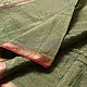 sage green handloom maheshwari tissue silk cotton saree with broad golden zari panels and red borders for women