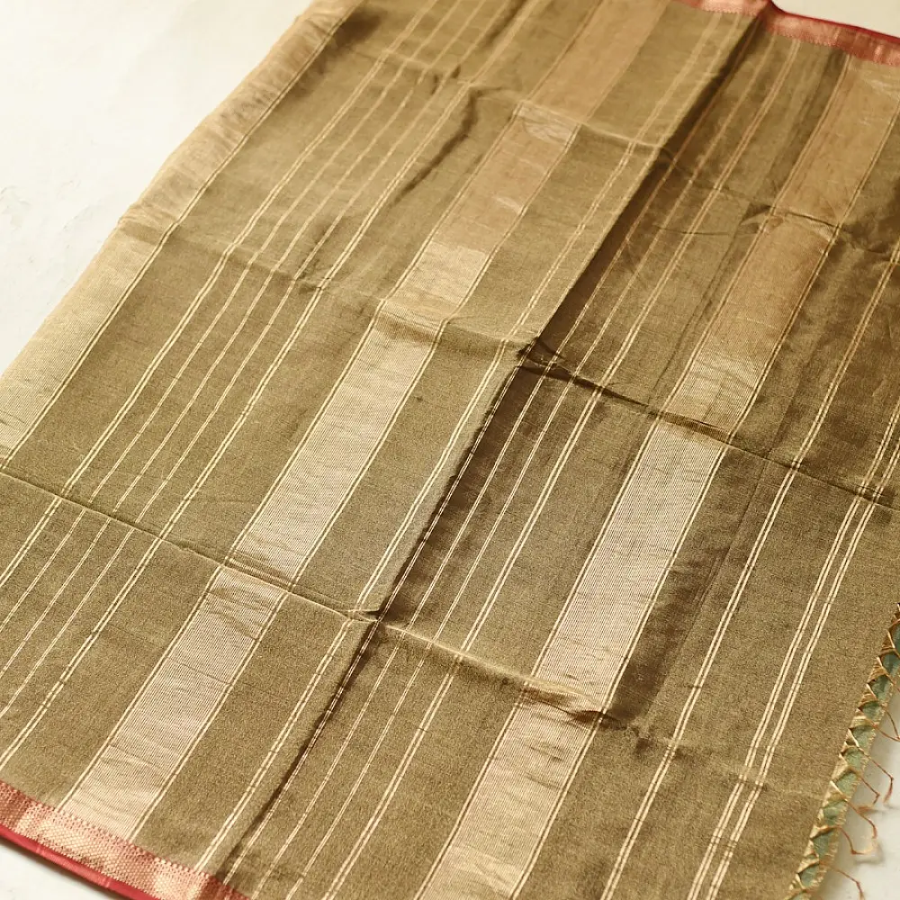 buy Handloom Maheshwari Cotton by Tissue Saree - Black & Golden Zari