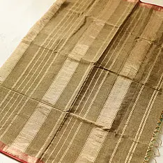 Joon . जून ☽ Handloom Maheshwari Cotton by Tissue Saree - Black & Golden Zari