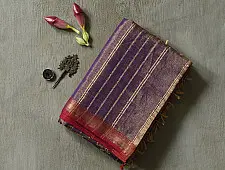 Joon . जून ☽ Handloom Maheshwari Cotton by Tissue Saree - Violet