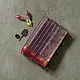violet and gold handloom maheshwari tissue silk cotton saree with fine striped body and red borders for women